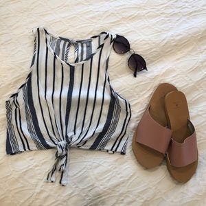 Striped Tie-front Crop Top